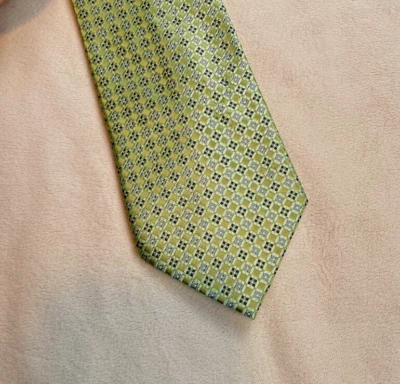 Галстук мужской Jones New York 100% шелк зеленый с синим геометрическим узором - Изображение 1 из 4