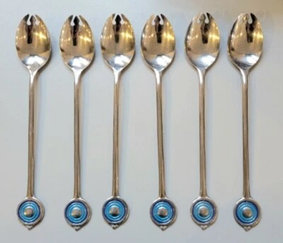 Винтажный Triton стиль Spork с синий круг дизайн набор из 6 отличном состоянии - Изображение 1 из 4