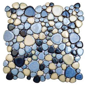 Pebble Tile for Shower Floor Summer Blue Porcelain Pebble Mosaic Tile 5 Sheets - Picture 1 of 8