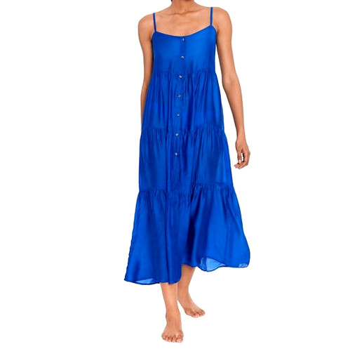 PALM ANGELS Polo Ralph Lauren donna maxi abito a strati XS blu setoso fata costiera DIFETTO