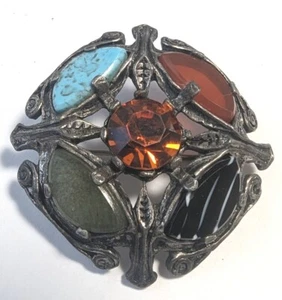 WUNDER ANSTECKNADEL BROSCHE SCHOTTISCH KELTISCH KUNSTSTEINE 60er Jahre Vintage - Bild 1 von 5