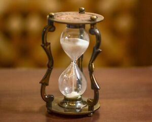 Antique Sand Timer Wooden Base White Hourglass Handmade Home Office Decor Gift