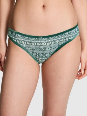 Calcinha biquíni Victoria's Secret rosa - M acabamento veludo algodão verde Fairisle média - Imagem 1 de 4