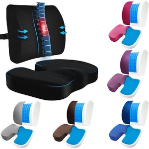 Gel Memory Foam Comfort Seat Cushion + Lumbar Support Pillow Set for Chair Car - Picture 1 of 25