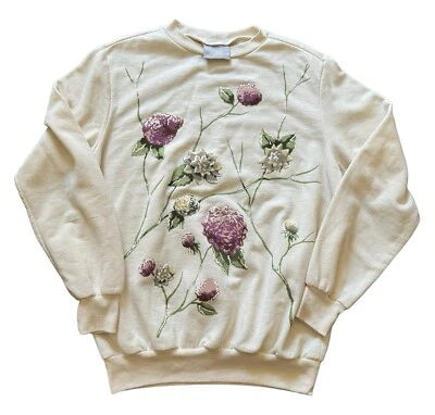 Sudadera Pullover Blair Vintage Floral Cuello Redondo Talla Pequeña Blanca Foto 1 de 4
