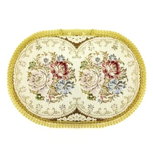 ® 18.5 x 13 Inch Oval Vintage Floral Placemat with Gold Embroidery Romantic Pink - Picture 1 of 3