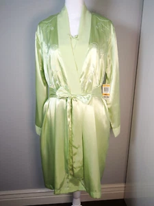 VTG Morgan Taylor 2 PC Intimates Light Green Robe And Slip Chemise set Size S - Picture 1 of 24