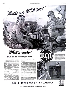 1943 Stampa Pubblicità RCA Radio per il campo di battaglia e le case seconda guerra mondiale 10,5x13,5 Patriottica - Foto 1 di 3