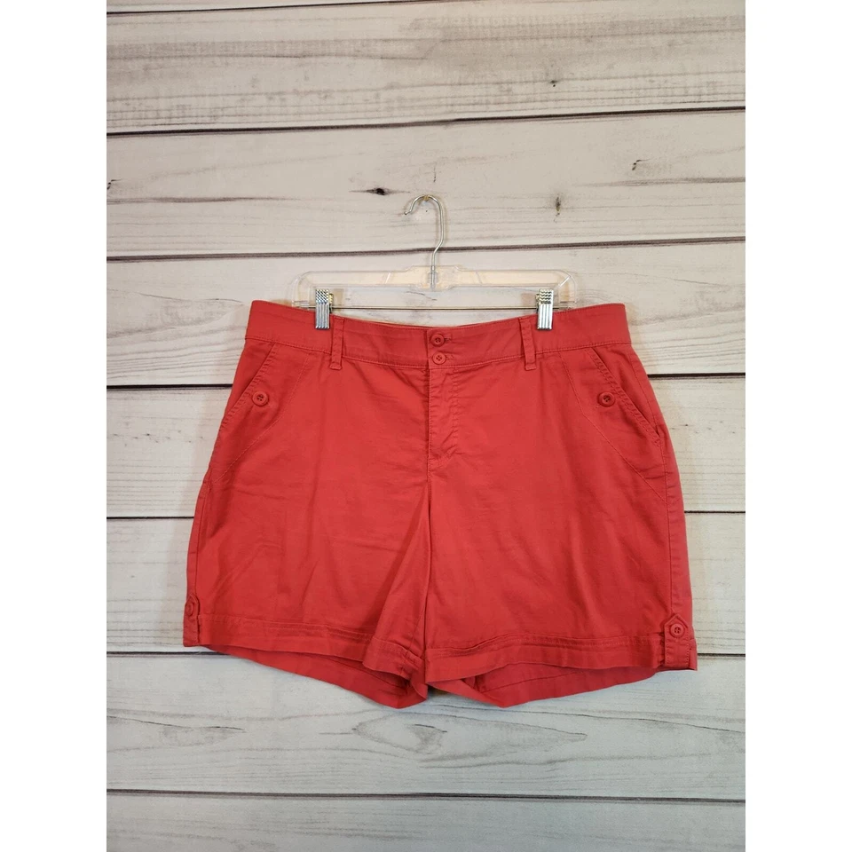 Pantalones cortos chinos Gloria Vanderbilt para mujer rojos lisos tiro alto bolsillos de algodón talla 14 Foto 1 de 4