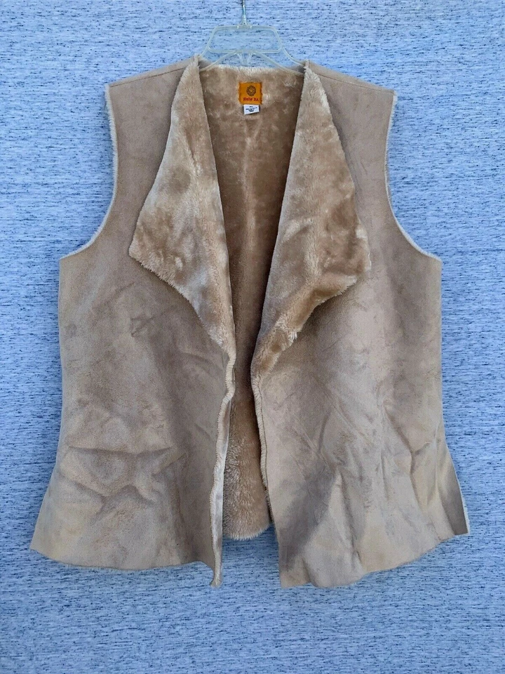 SALE @ Vintage RUBY RD Faux Leather & Fur Biker Sexy Lined Vest Size XL ❤️tb9j3 - Image 1 of 4