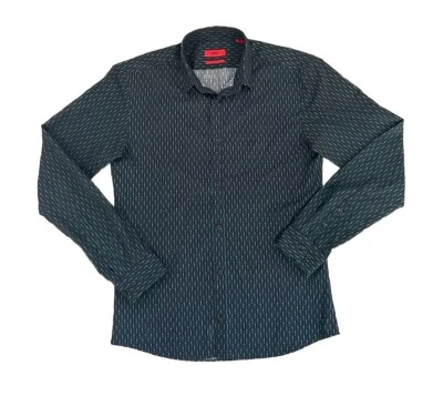 Hugo Boss Extra Slim Fit Men Button Down Cotton Dress Shirt Blue Print Size S - Image 1 of 4