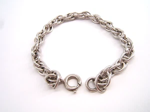 VINTAGE STERLING SILVER ROPE CHAIN CHARM BRACELET 7 1/4” - Picture 1 of 4