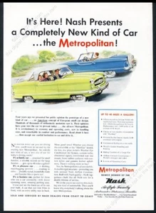1954 Nash Metropolitan blue convertible green coupe car art vintage print ad - Picture 1 of 1