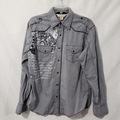 Camisa para hombre Decree gris guinga 100 % algodón estampado artístico correas para hombre M Foto 1 de 4