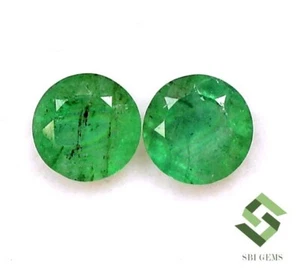 5 mm Certified Natural Emerald Round Cut Pair 1.03 CTS Unheated Loose Gemstones - Picture 1 of 6