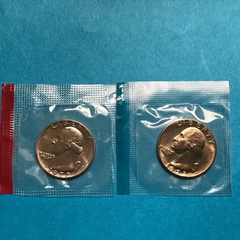 1972 P&D Washington Quarters  Unc  Mint Cello Cover
