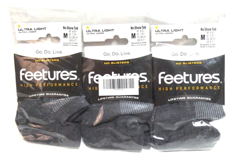 3 Pairs Feetures High Performance Ultra Light, No Show Tab, Gray, Medium - Image 1 of 1
