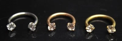 Internally Threaded Double Gem HORSESHOE Ring Bar Earring Helix Septum Nose Hoop - Image 1 of 2