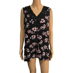 Colloseum Black Sleeveless V Neck Floral Print Top XL NWOT - Picture 1 of 7