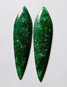36.60 Cts Natural Green Aventurine Drilled Cabochon Match Pair 50.3X12.3MM 33 - Picture 1 of 3