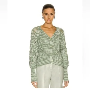 JONATHAN SIMKHAI Adeline maglione cardigan misto cotone in giada di lichene - piccolo - Foto 1 di 12
