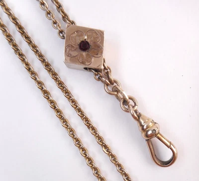 Antique Ladies Gold Filled Watch Chain with 10k Slide Pendant 50" Long - Image 1 of 4