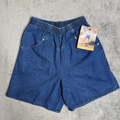 Pantalones Cortos Jeans Chic Vintage Años 90 Nuevos con Etiquetas Deadstock Talla 8 EE. UU. Denim Lavado Med Elástico Foto 1 de 4