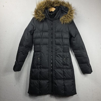 Abrigo Larry Levine Plumón de Ganso Mujer S Negro Acolchado Piel de Fux Capucha Largo Puffer Foto 1 de 4