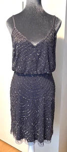 Adrianna Papell Womens Size 8P Beaded Blouson Dress Gunmetal Grey Altered Strap - Picture 1 of 9