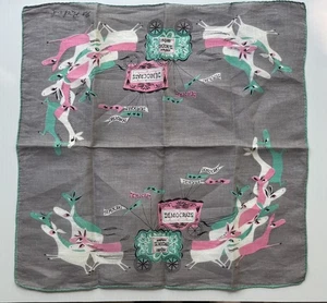 Vintage MCM Pat Prichard Political Handkerchief Donkeys & Carts Democrats - Picture 1 of 6