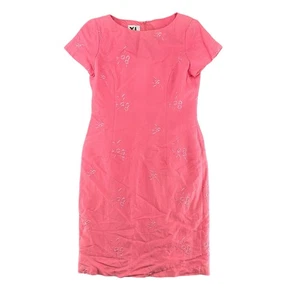 Vintage 90s Pink Dress YL by YAIR Floral Embroidered Size 10 Linen Midi - Picture 1 of 6