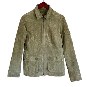 Eddie Bauer Sage Green Seattle Washable Suede Spring Jacket Coat Pockets Medium - Picture 1 of 6