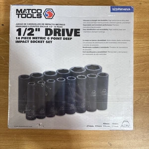 Sealed Matco 14 Pc. 1/2" Dr. Metric 6. Deep Impact Socket Set in Storage Case - Picture 1 of 5