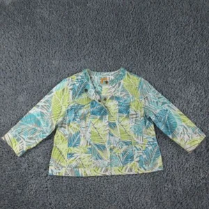 Ruby Road Jacket Womens 16W White Blue Green Floral Turquoise Embellished Denim - Picture 1 of 11