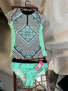 Seafolly Girls' Big short Sleeve Surf Set Swimsuit Mint Sz 14 - Picture 1 of 2