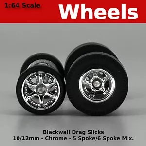Muscle Car - Cromo 5/6 radios Blackwall arrastre Slicks - 10 mm/12 mm para Hot Wheels - Imagen 1 de 5