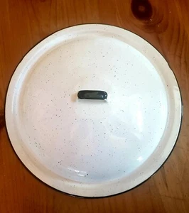 Vintage Metal Enamel Ware White Speckled Graniteware Lid Speckled Granite 12" - Picture 1 of 4