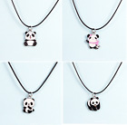 Silver Cute Black & White Panda Enamel Pendant String Chain Necklace