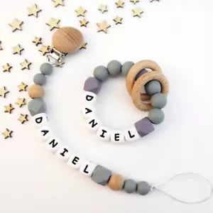 Schnullerkette mit Namen Beißring,Mädchen Junge,Baby Geschenk, Geburtstag,Taufe - Bild 1 von 69