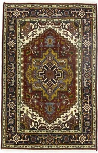 Hand-Knotted Rusty Red Geometric Heriz Serapi Rug Oriental Foyer Carpet 4X6 ft - Picture 1 of 17