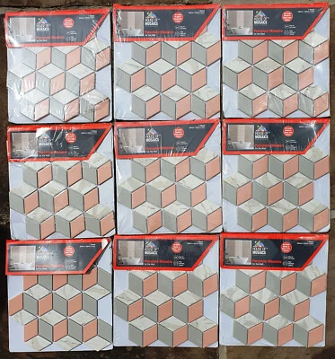 9x Hexia Blush & grey Polished Marble effect Hex-cube Porcelain Mosaic tile - Image 1 of 4