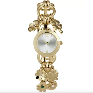 CHARTER CLUB GOLD-TONE & CRYSTALS FLOWER CHARMS BRACELET LADIES WATCH 27MM NIB - Picture 1 of 5