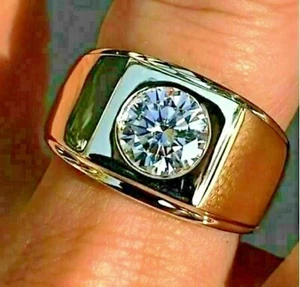 2 Ct Round Cubic Zirconia Men's Solitaire Engagement Ring 14K Yellow Gold Plated - Picture 1 of 4