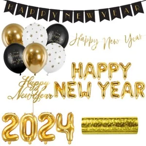 XL Partyset Silvester Deko Party Dekoration gold schwarz Glitzer 2023 Set - Bild 1 von 1