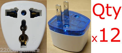 12-Pk Universal to American Plug Adapter Fits Europe, UK Plugs to USA U.S Outlet - Image 1 of 4