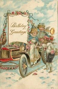 c1910 Birthday Greetings Early automobile artist impression Postcard 25-5657 - Picture 1 of 2