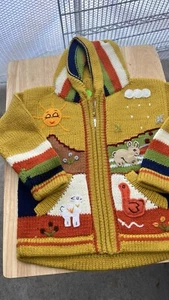 Kids Ethic Alpaca Cotton Knit Handmade In Ecuador Zip Hood Sweater Jacket Size 4 - Picture 1 of 4