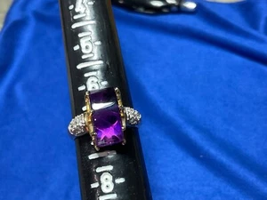 Fabelhafter 14k Gelbgold natürlicher lebendiger Amethyst und Diamant Ring Größe 7-3/4" 6,8 g - Bild 1 von 10
