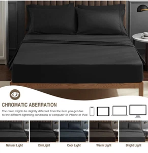 Veeyoo King Bed sheets set 6 PCS Black fitted sheets set luxurious 1800 brushed - Picture 1 of 5