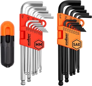 Allen Wrench Set, Hex Key Long Arm Ball End Hex Wrench Set, Inch/Metric T Handle - Picture 1 of 12